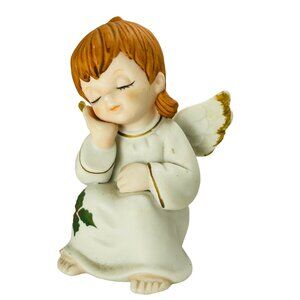 Vintage Lefton Sleeping Girl Angel Figurine Holly Accent Design